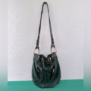 OR YANY Leather Boho Convertible Hunter Green Purse Hand Held Crossbody Bag